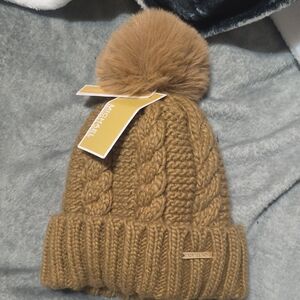 Michael Kors Brown Knit Beanie with Pom-Pom